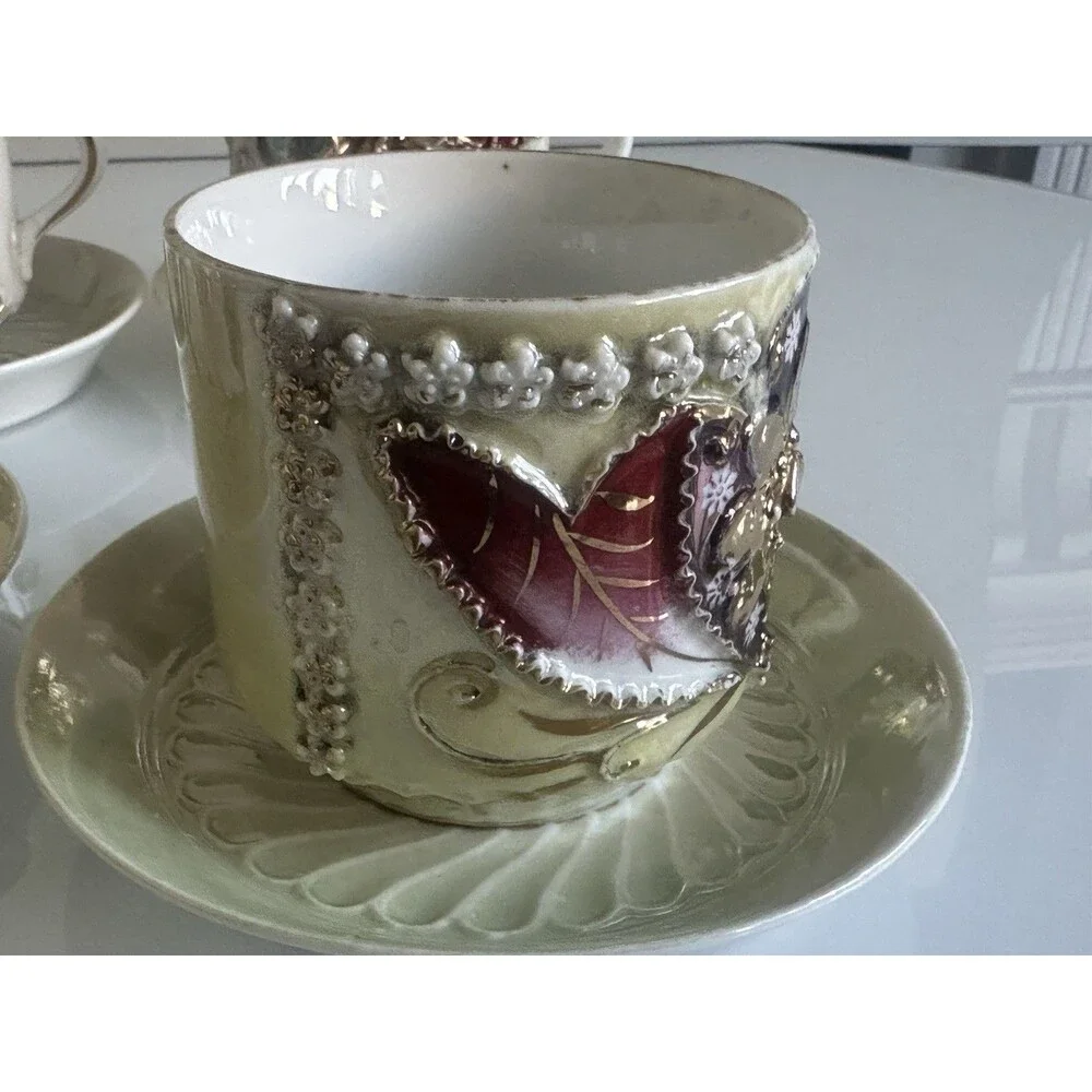 Unmarked Porcelain Floral Gold Trim 5 Cup & Saucer Sets Germany MPN 28